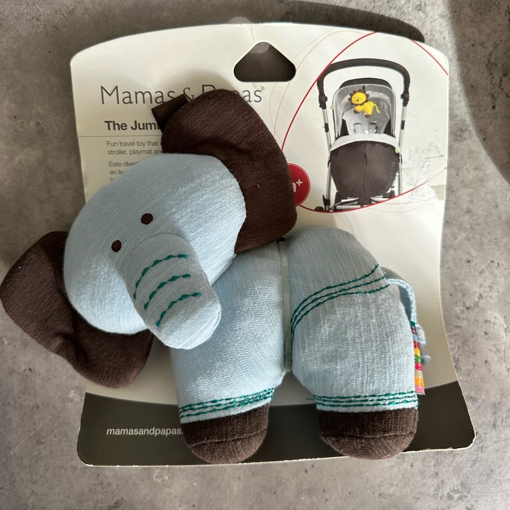 Mamas and Papas Jumbles Soft Blue Elephant Stroller Chime Baby Rattle Toy